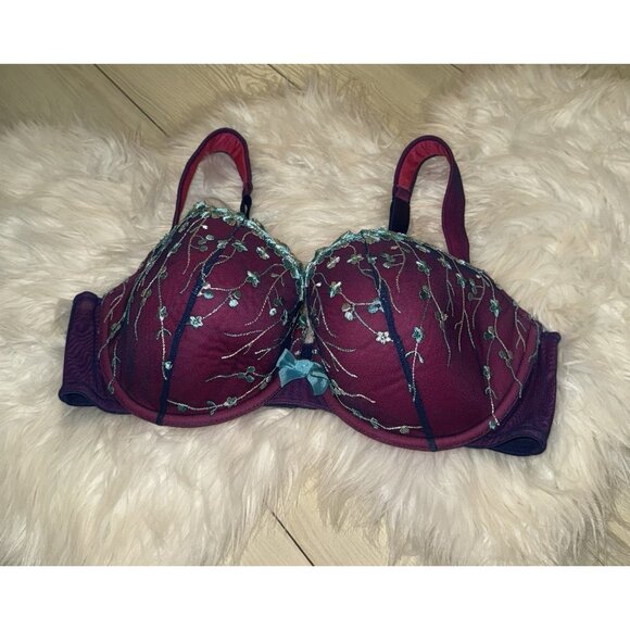 Cacique Embroidered Mesh Lace Balconette Bra Lined Underwire Womens 40DD Pink - Picture 1 of 6